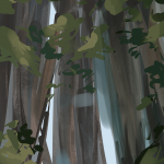 An abstract painting study of a forest.