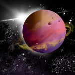 A painting of a planet and stars.