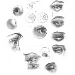 A charcoal style sketch of eyeballs.