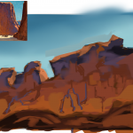 A colour and shape design study of cliffs.