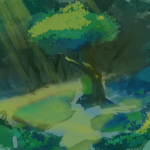 A colour and lightning study of a forest.